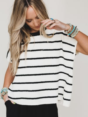 Driftwood Stripe Sweater Top - Black S/M / Black