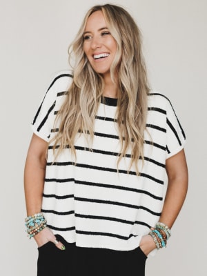 Driftwood Stripe Sweater Top - Black S/M / Black