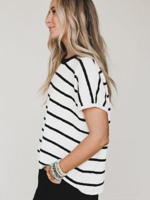 Driftwood Stripe Sweater Top - Black S/M / Black
