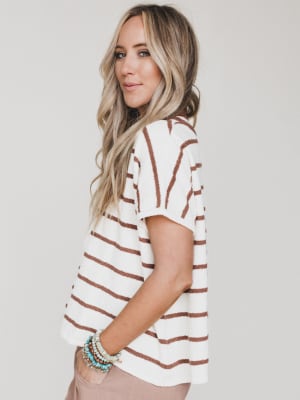 Driftwood Stripe Sweater Top - Brown S/M / Brown