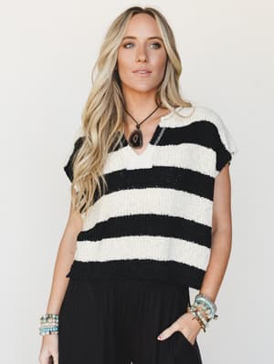 Sailor Striped Sweater Top - Black L/XL / Black