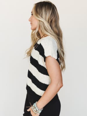 Sailor Striped Sweater Top - Black L/XL / Black
