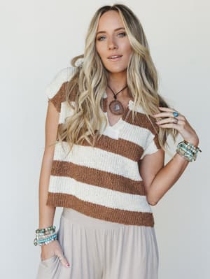 Sailor Striped Sweater Top - Deep Camel L/XL / Deep Camel