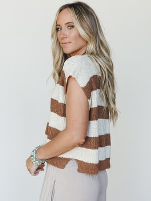 Sailor Striped Sweater Top - Deep Camel L/XL / Deep Camel
