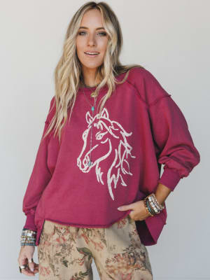 Running with Horses Sweatshirt - Raspberry L / Raspberry
