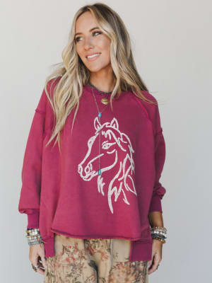 Running with Horses Sweatshirt - Raspberry L / Raspberry