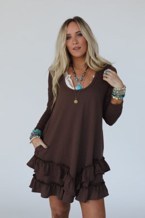 constance-ruffle-hem-long-sleeve-dress-khaki/Khaki
