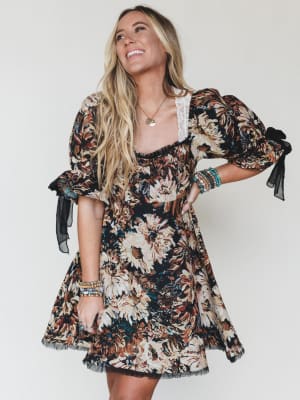 Softly Falling Floral Dress - Black L / Black