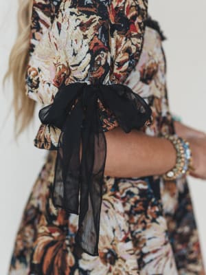 Softly Falling Floral Dress - Black L / Black