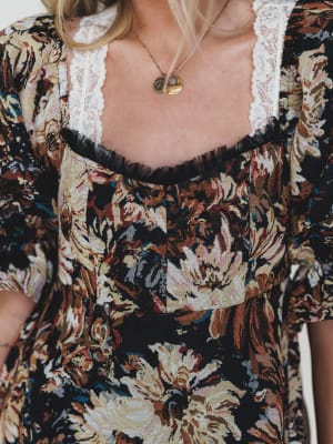 Softly Falling Floral Dress - Black L / Black