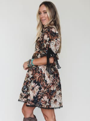 Softly Falling Floral Dress - Black L / Black