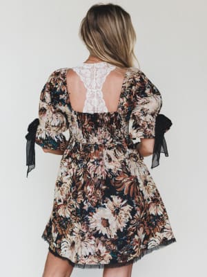Softly Falling Floral Dress - Black L / Black