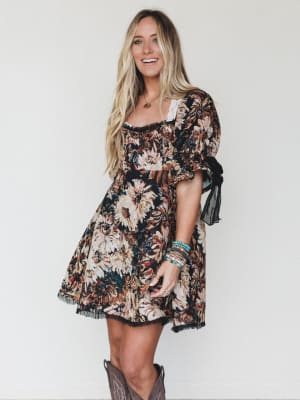 Softly Falling Floral Dress - Black L / Black
