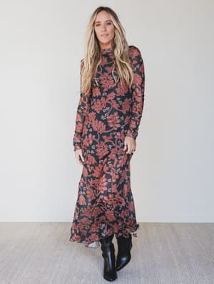 Morning Spice Floral Maxi Dress - Charcoal L / Charcoal