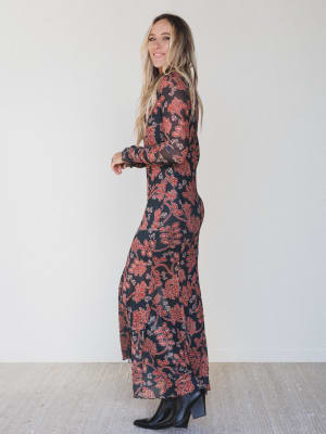 Morning Spice Floral Maxi Dress - Charcoal L / Charcoal