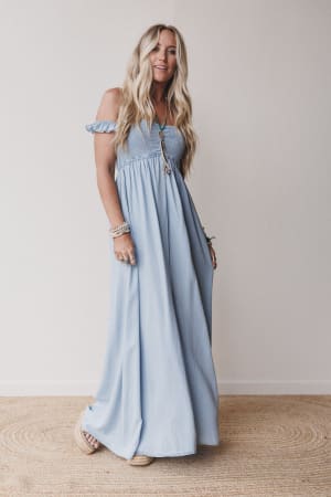 Prairie Sky Smocked Maxi Dress: undefined