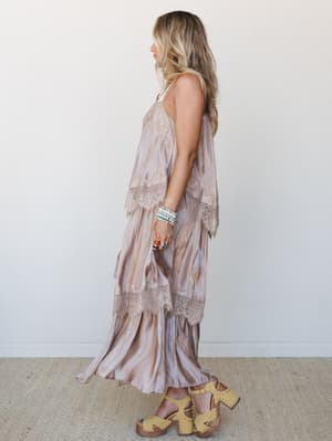 Fall Blooms Tiered Maxi Dress - Sand