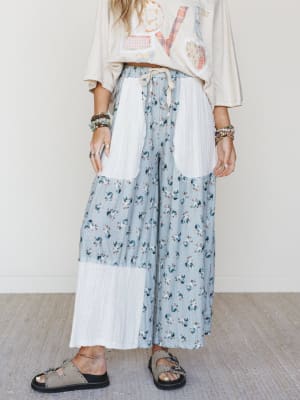 Ocean Flower Pants - Water Blue Ivory L / Water Blue Ivory