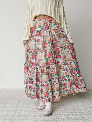 Floral Maiden Maxi Skirt - Cream Pink S / Cream Pink