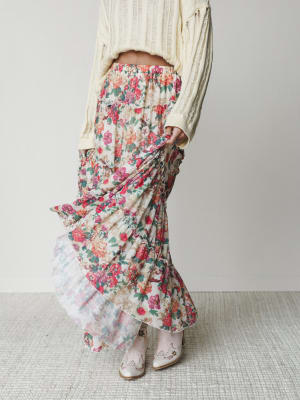 Floral Maiden Maxi Skirt - Cream Pink S / Cream Pink