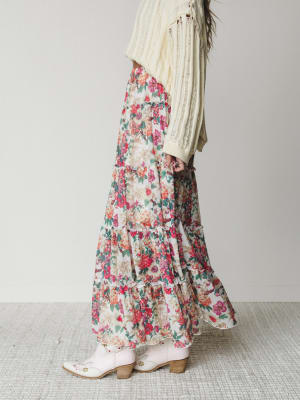 Floral Maiden Maxi Skirt - Cream Pink S / Cream Pink