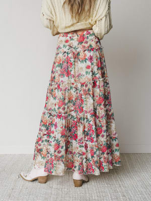 Floral Maiden Maxi Skirt - Cream Pink S / Cream Pink