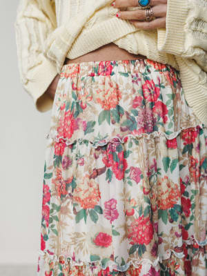 Floral Maiden Maxi Skirt - Cream Pink S / Cream Pink