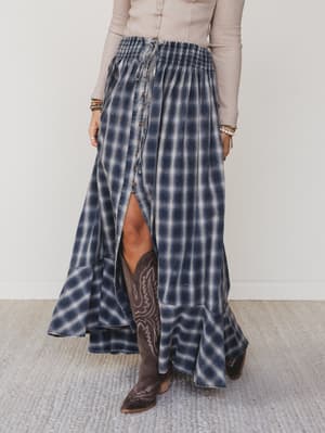 bonfire-bloom-plaid-skirt-blue/Blue