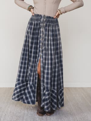 bonfire-bloom-plaid-skirt-blue/Blue