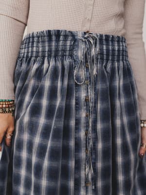 bonfire-bloom-plaid-skirt-blue/Blue