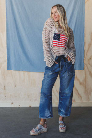 Elevated Eyelet Barrel Jeans: undefined