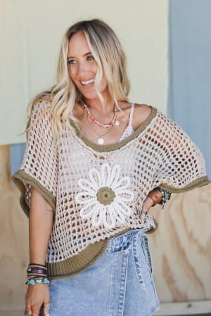 Beachy Breeze Flower Sweater: undefined