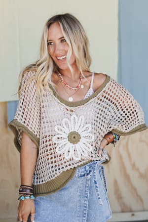 Beachy Breeze Flower Sweater: undefined