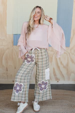 flower-power-patchwork-plaid-pants-olive/Olive
