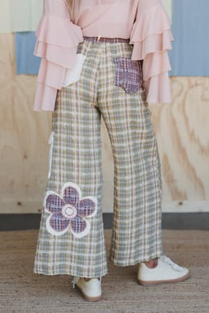 flower-power-patchwork-plaid-pants-olive/Olive