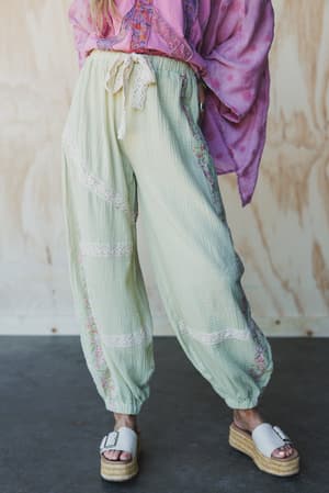 floral-drift-embroidered-pants-sage/Green