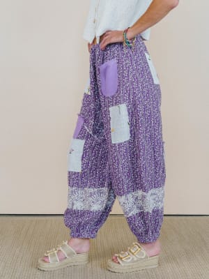 Jeanie Patchwork Pants - Lilac S / Lilac