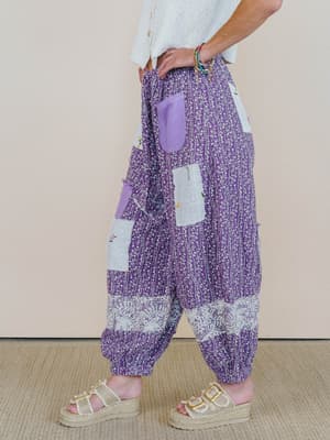 Jeanie Patchwork Pants - Lilac S / Lilac