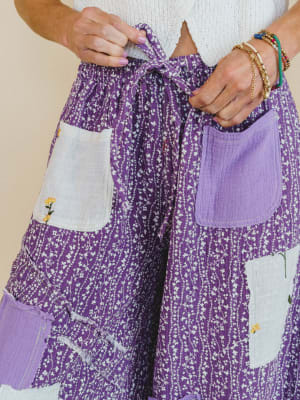 Jeanie Patchwork Pants - Lilac S / Lilac