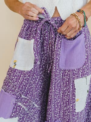 Jeanie Patchwork Pants - Lilac S / Lilac