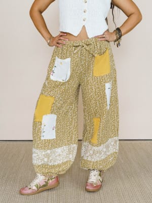 Jeanie Patchwork Pants - Mustard S / Mustard