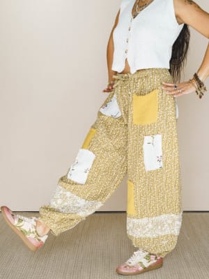 Jeanie Patchwork Pants - Mustard S / Mustard
