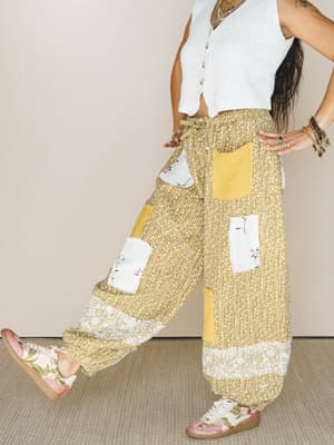 Jeanie Patchwork Pants - Mustard S / Mustard