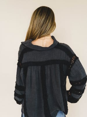 Hideout Button Up Top - Black S / Black