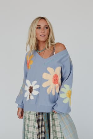 good-mood-flower-print-sweater-blue/Blue