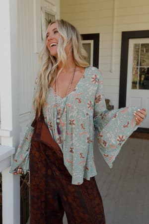 The Nest Brea Mixed Print Top: undefined