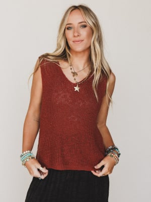 Jane Marie Sweater Top L / Rust