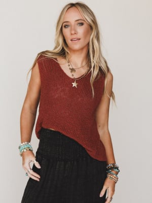 Jane Marie Sweater Top L / Rust