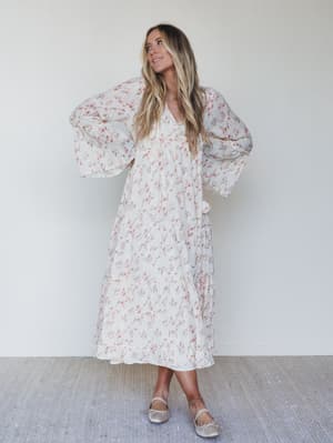 Vintage Petals Tiered Flare Maxi Dress: undefined
