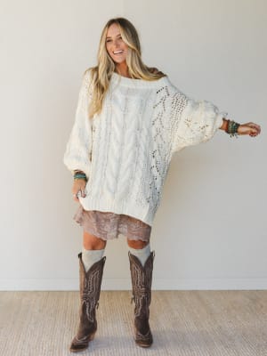 golden-hour-bubble-sleeve-sweater-dress-ivory/Ivory